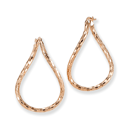 Franco Stellari Italian Sterling Silver Rose Gold Faceted Disco Twist Hoop Earrings