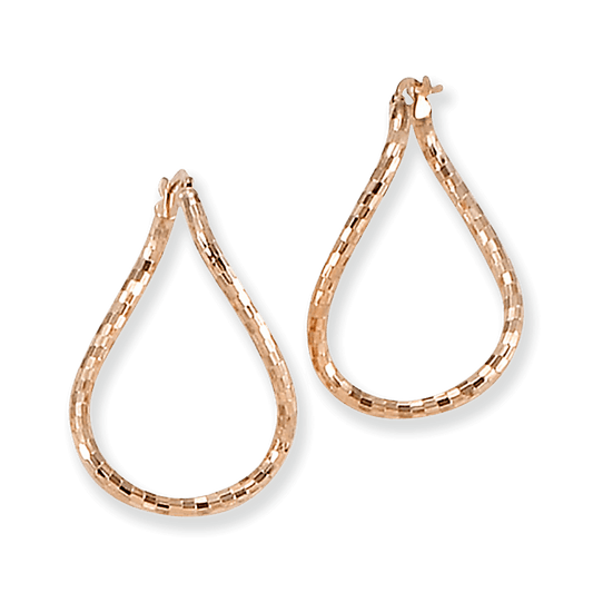 Franco Stellari Italian Sterling Silver Rose Gold Faceted Disco Twist Hoop Earrings