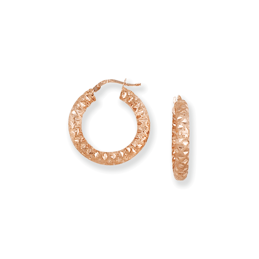 Franco Stellari Italian Sterling Silver Rose Gold Small Diamond Cut Hoop Earrings