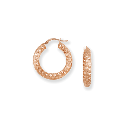 Franco Stellari Italian Sterling Silver Rose Gold Small Diamond Cut Hoop Earrings