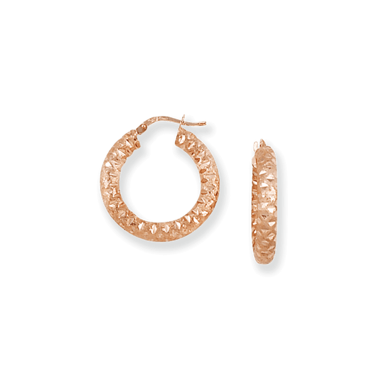 Franco Stellari Italian Sterling Silver Rose Gold Small Diamond Cut Hoop Earrings