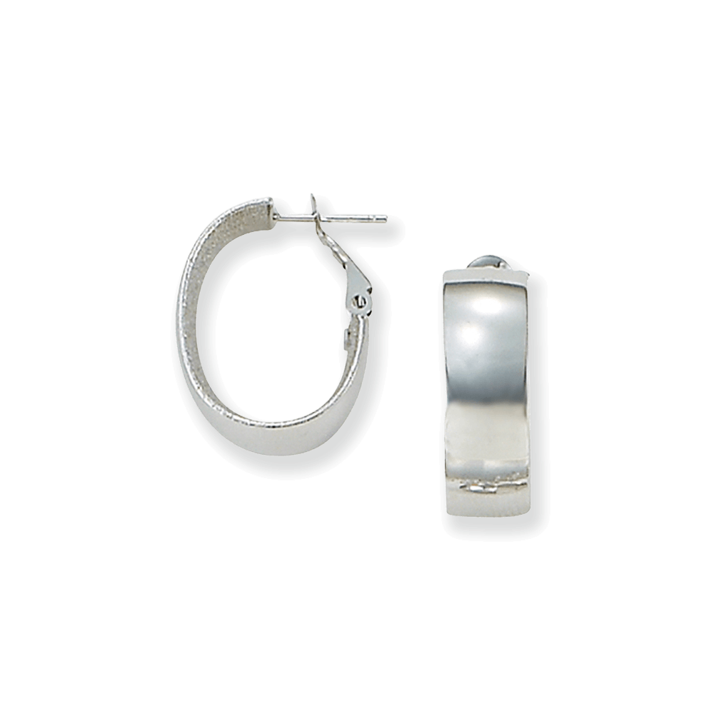 Franco Stellari Italian Sterling Silver Oval Wide Hoop Earrings w/Omega Clip
