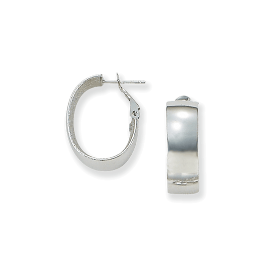 Franco Stellari Italian Sterling Silver Oval Wide Hoop Earrings w/Omega Clip