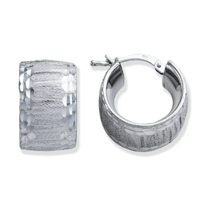 Franco Stellari Italian Sterling Silver Huggie Hoop Earrings w/Diamond Cut Edge