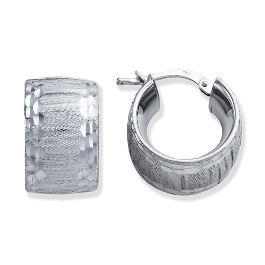 Franco Stellari Italian Sterling Silver Huggie Hoop Earrings w/Diamond Cut Edge