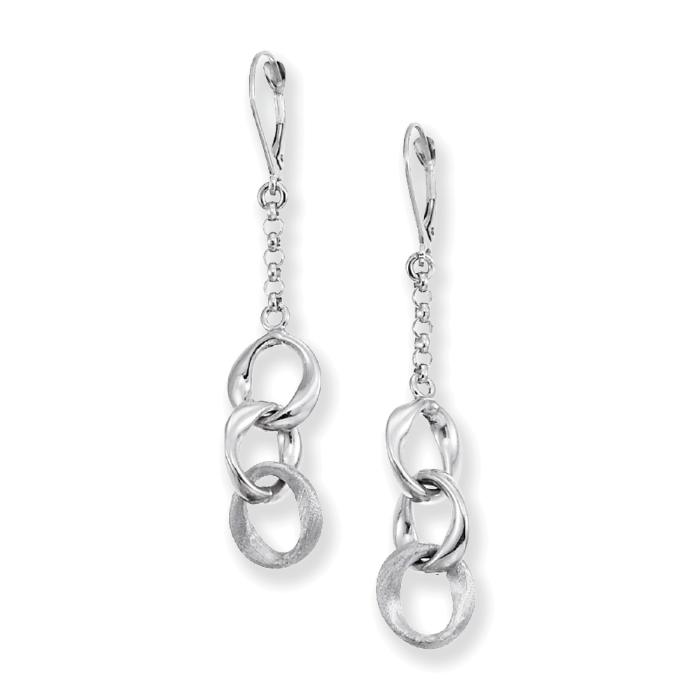 Franco Stellari Italian Sterling Silver Dangle Satin & Polished Link Post Earrings