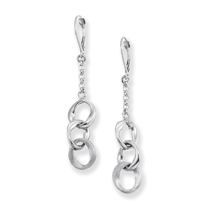 Franco Stellari Italian Sterling Silver Dangle Satin & Polished Link Post Earrings