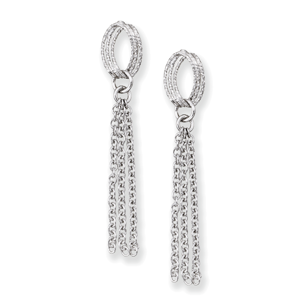 Franco Stellari Italian Sterling Silver Dangle Chain Tassel Post Earrings
