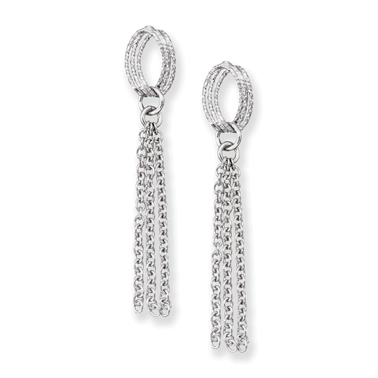 Franco Stellari Italian Sterling Silver Dangle Chain Tassel Post Earrings