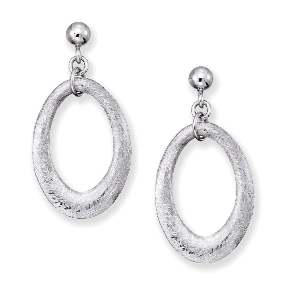Franco Stellari Italian Sterling Silver Frosted Oval Drop Post Earrings