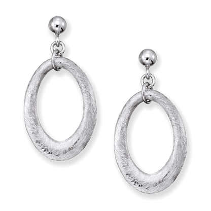 Franco Stellari Italian Sterling Silver Frosted Oval Drop Post Earrings