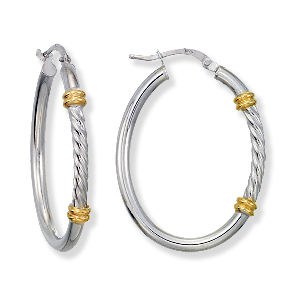 Italian Sterling Silver 2-Tone Medium Oval Hoop Earrings