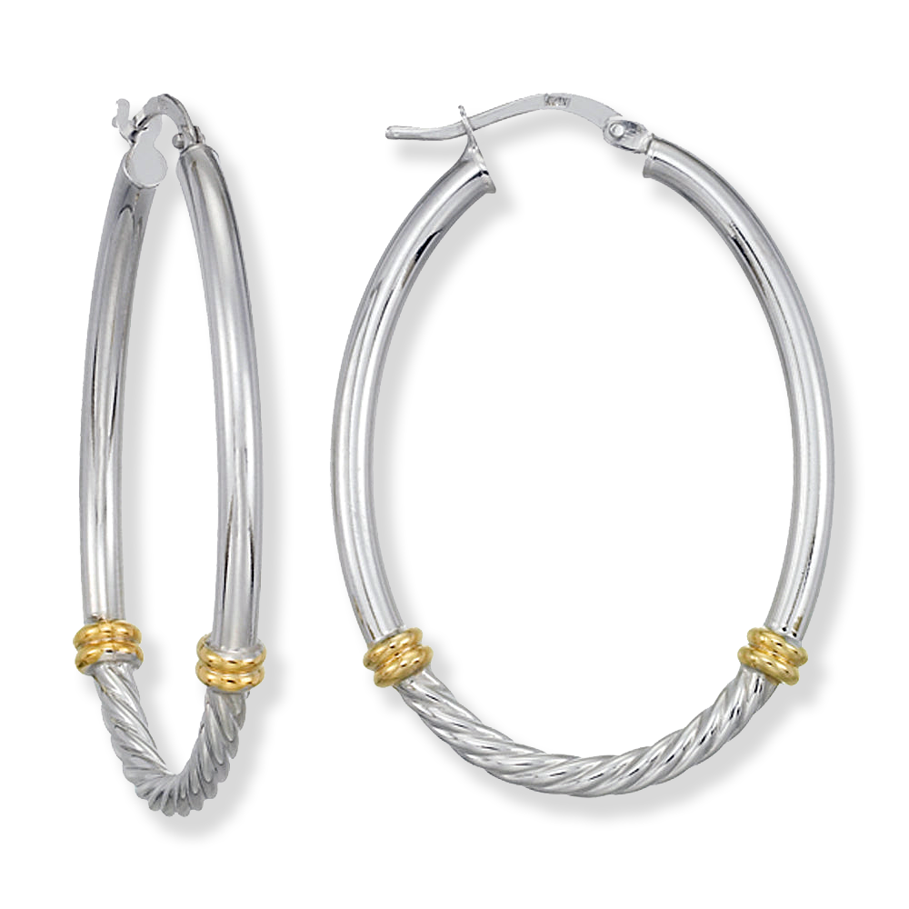 Italian Sterling Silver 2-Tone Large Oval Hoop Earrings