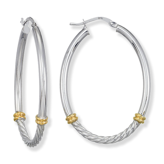 Italian Sterling Silver 2-Tone Large Oval Hoop Earrings