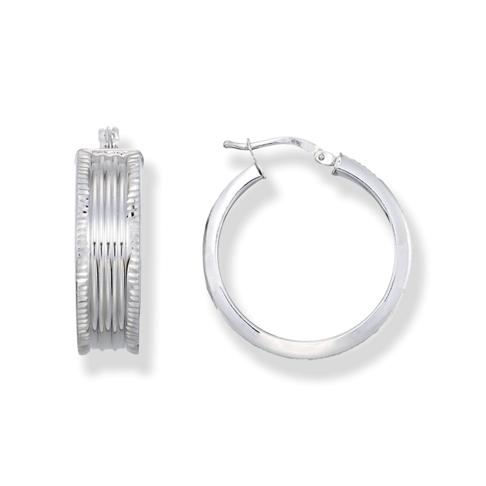 Franco Stellari Italian Sterling Silver Large Diamond Cut Edge Hoop Earrings