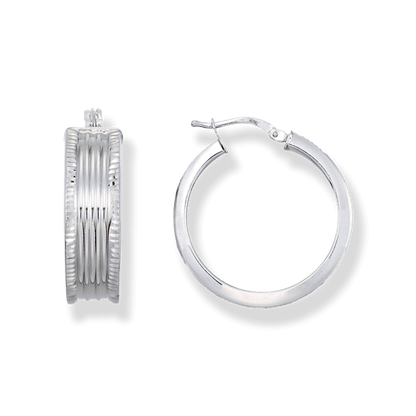 Franco Stellari Italian Sterling Silver Large Diamond Cut Edge Hoop Earrings