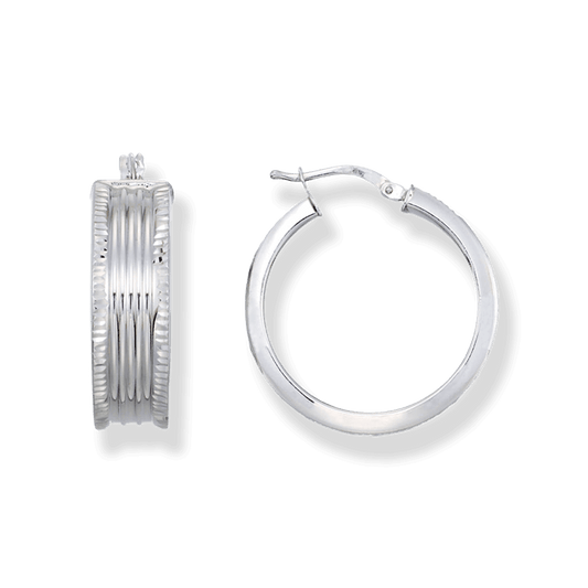 Franco Stellari Italian Sterling Silver Large Diamond Cut Edge Hoop Earrings