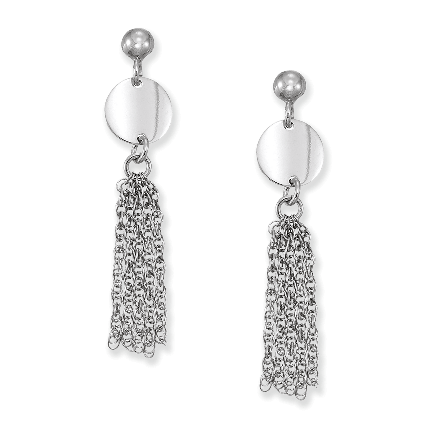 Franco Stellari Italian Sterling Silver Disc & Tassel Post Earrings