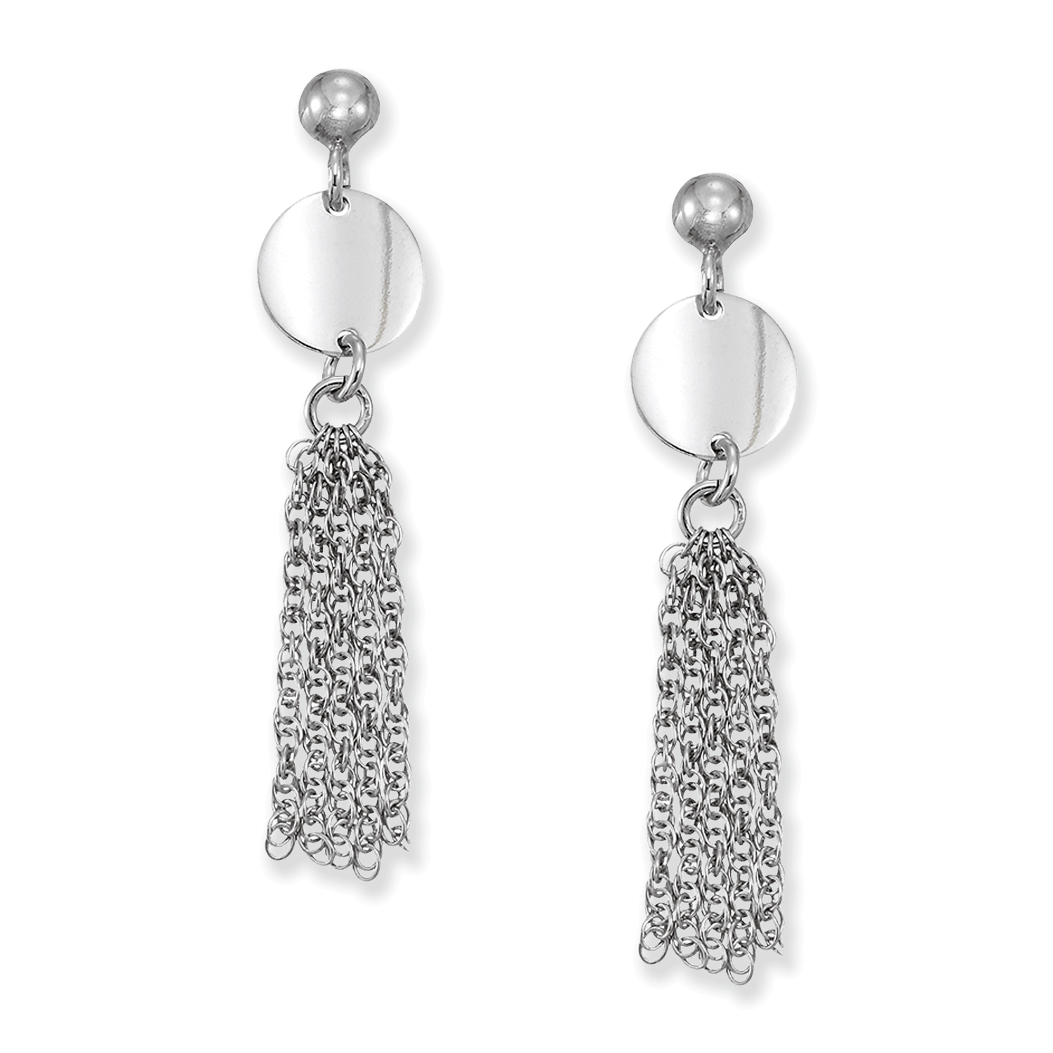 Franco Stellari Italian Sterling Silver Disc & Tassel Post Earrings