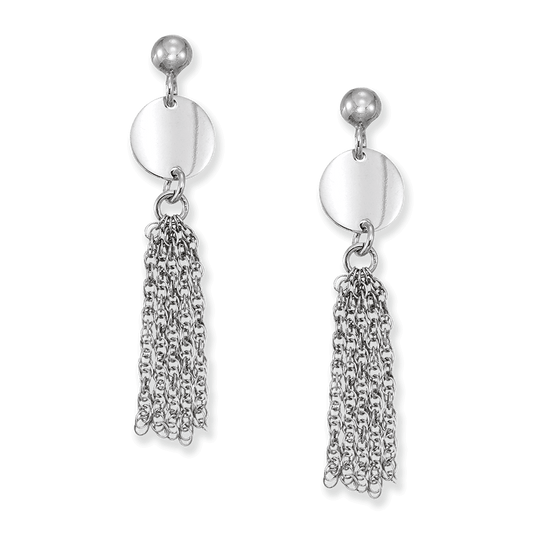 Franco Stellari Italian Sterling Silver Disc & Tassel Post Earrings