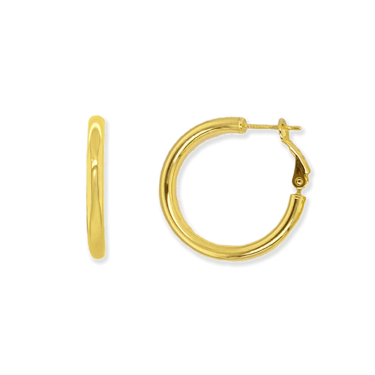 Stellari Gold 3x25mm Hoops with Omega Clips in Gold-Bonded Sterling Silver