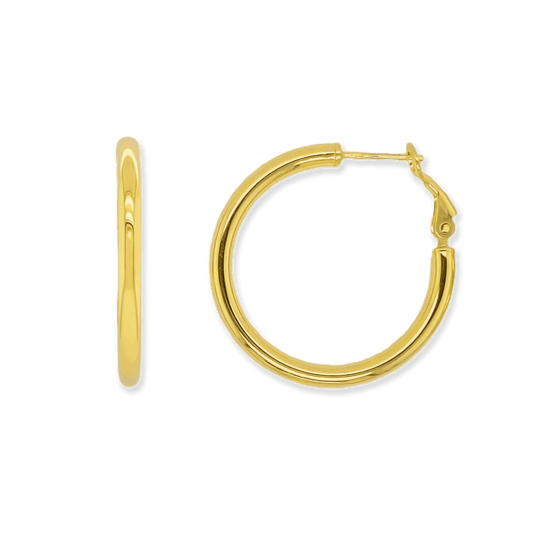 Stellari Gold 3x30mm Hoops with Omega Clips in Gold-Bonded Sterling Silver