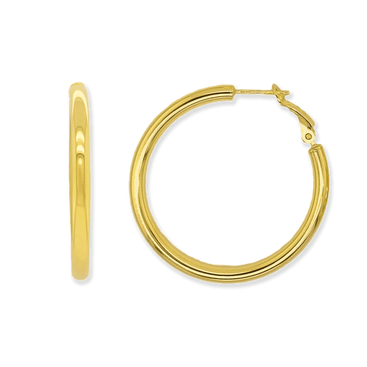 Stellari Gold 3x35mm Hoops with Omega Clips in Gold-Bonded Sterling Silver