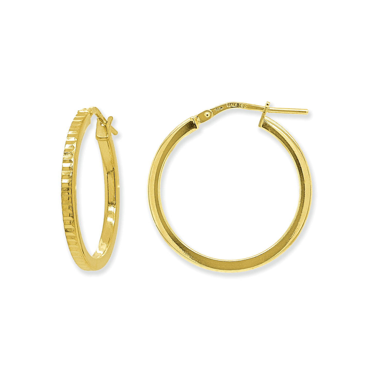 Stellari Gold Diamond-Cut Square Tube Hoops, 20mm