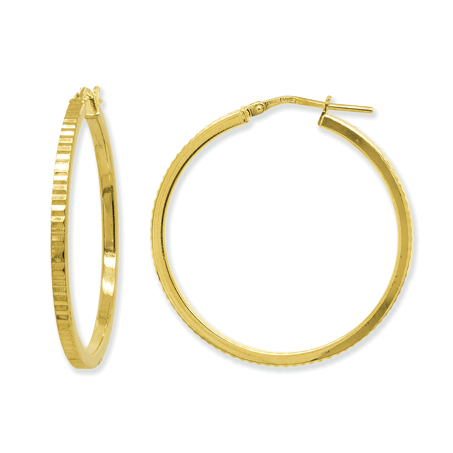 Stellari Gold Diamond-Cut Square Tube Hoops, 30mm