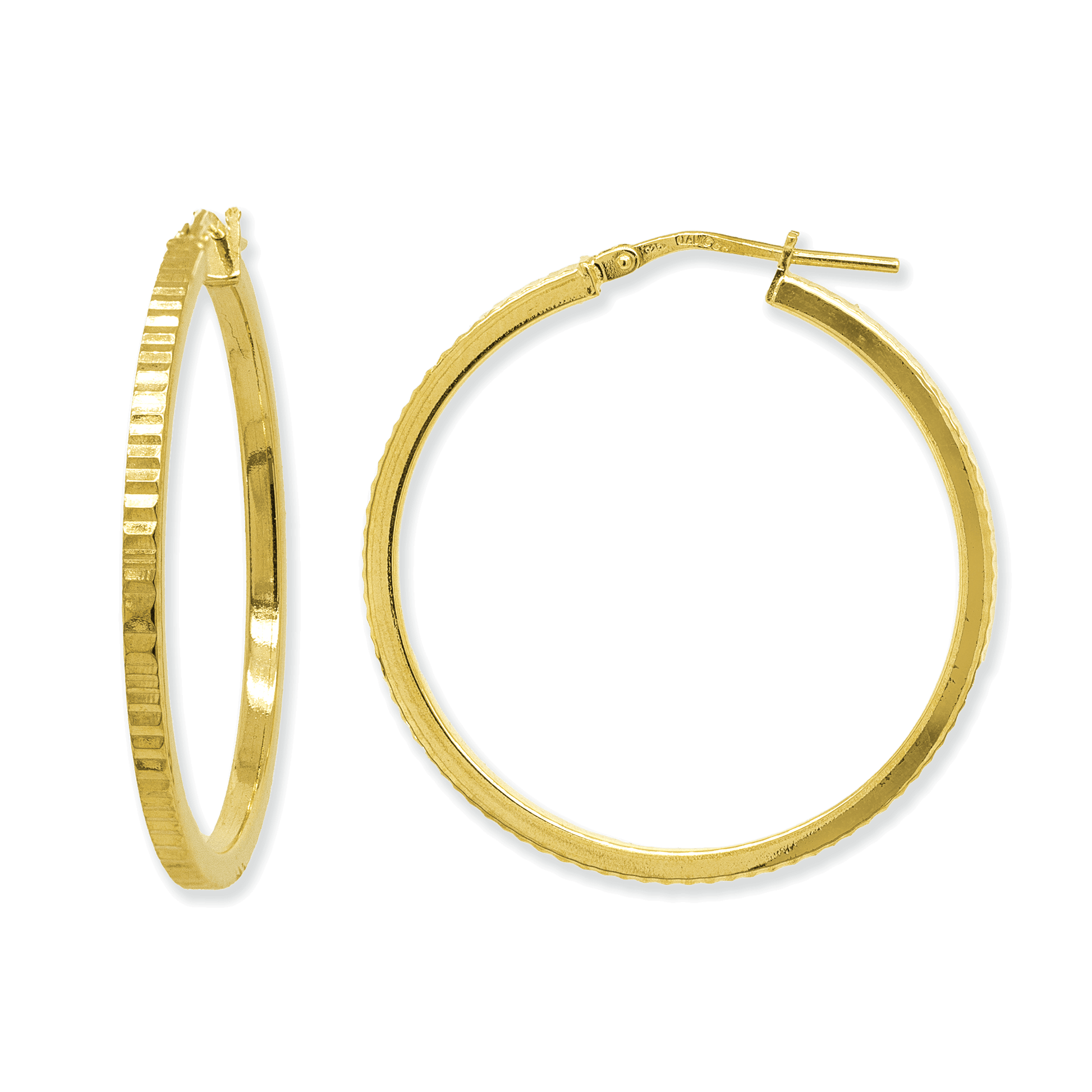 Stellari Gold Diamond-Cut Square Tube Hoops, 30mm