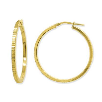 Stellari Gold Diamond-Cut Square Tube Hoops, 30mm