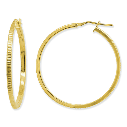Stellari Gold Diamond-Cut Square Tube Hoops, 35mm