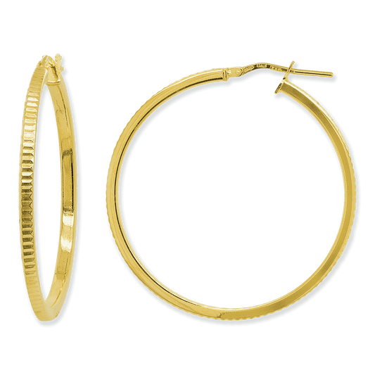 Stellari Gold Diamond-Cut Square Tube Hoops, 35mm