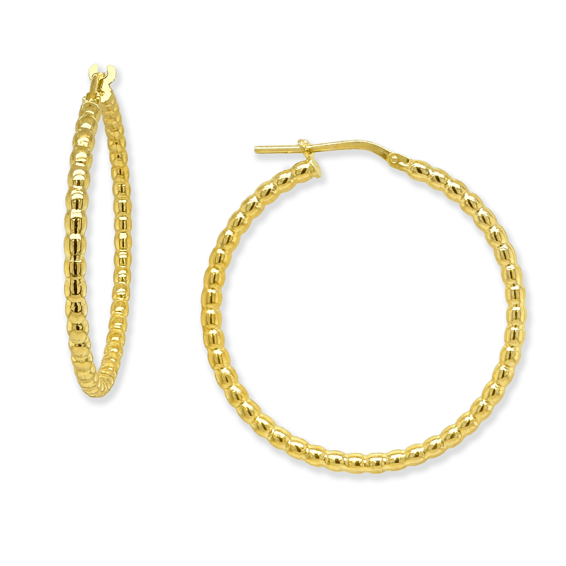 Stellari Gold Beaded Tube Hoop Earrings, 35mm