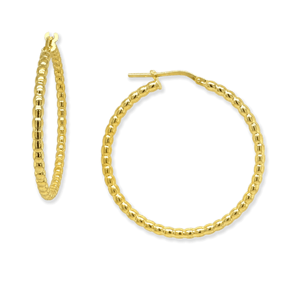 Stellari Gold Beaded Tube Hoop Earrings, 35mm