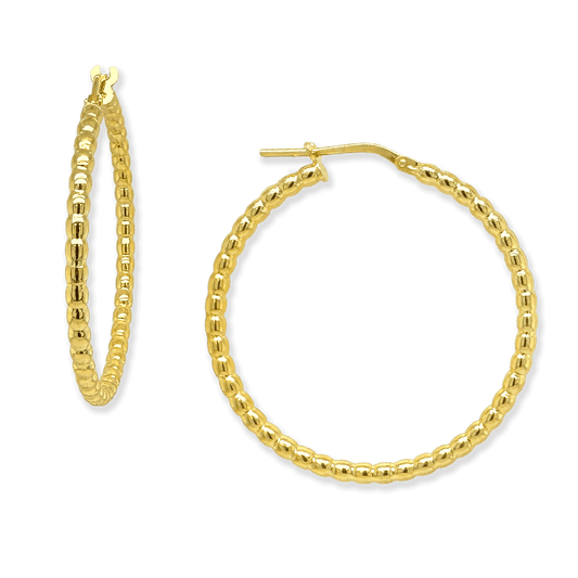 Stellari Gold Beaded Tube Hoop Earrings, 35mm