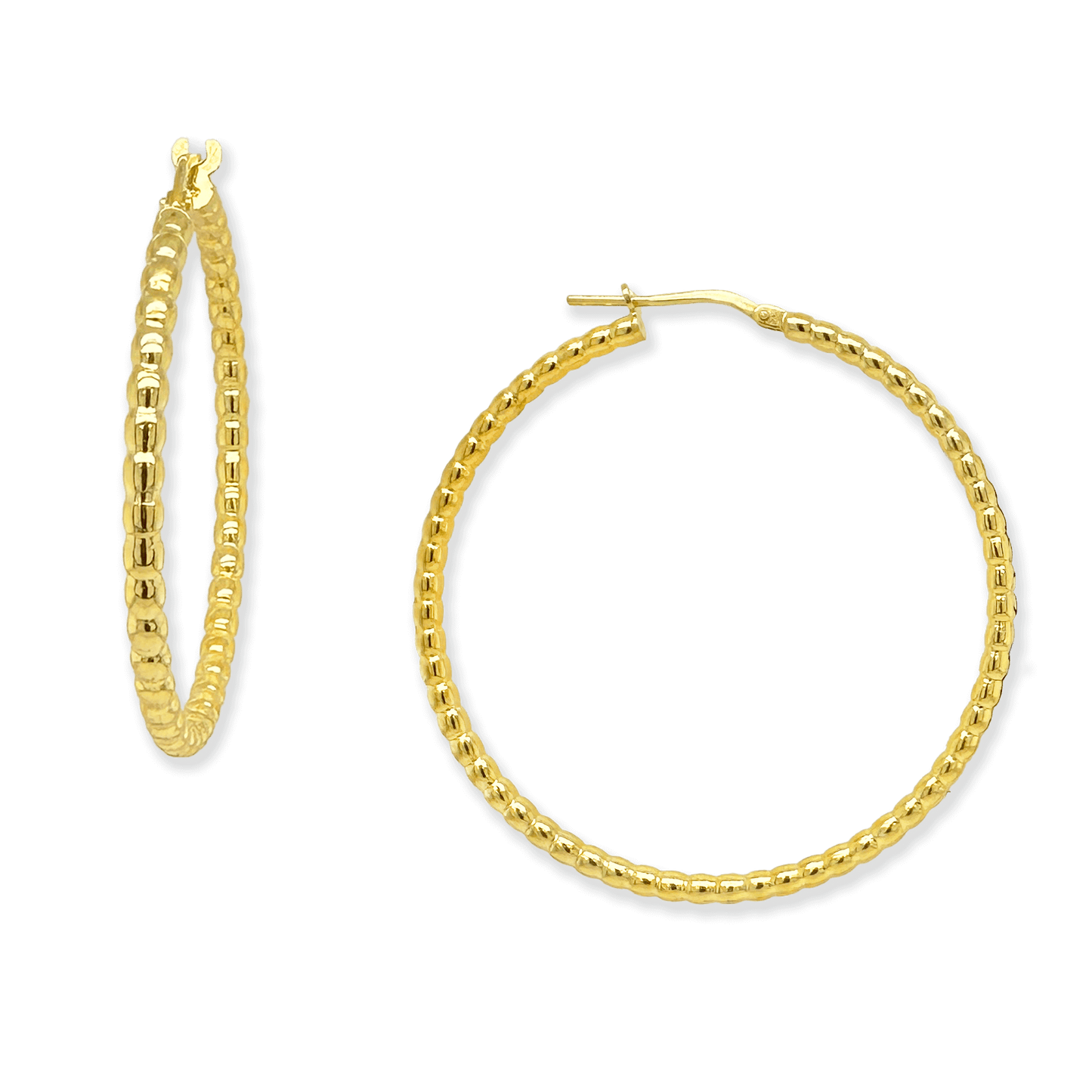Stellari Gold Beaded Tube Hoop Earrings, 45mm