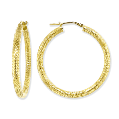Stellari Gold 35mm Woven Texture Hoop Earrings