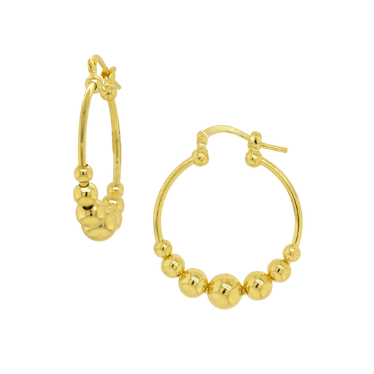 Stellari Gold Round Bead Hoop Earrings, 25mm