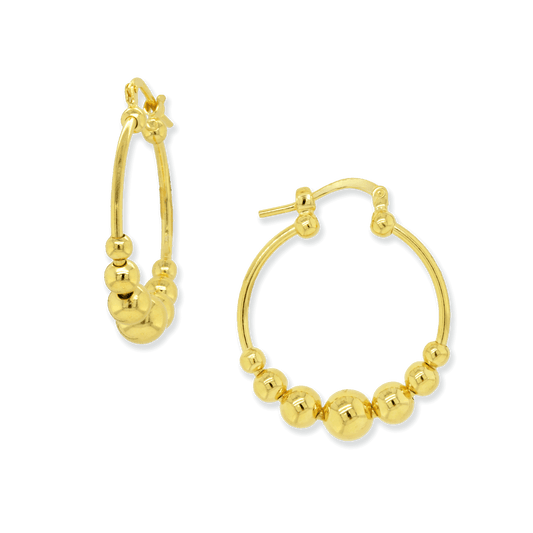 Stellari Gold Round Bead Hoop Earrings, 25mm