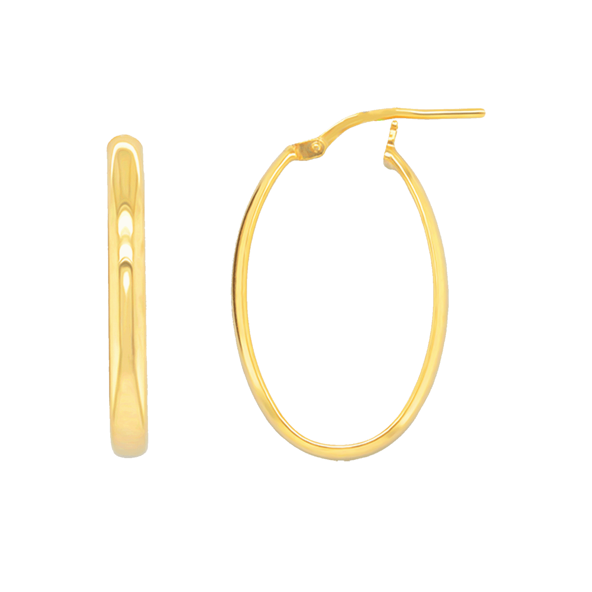 Stellari Gold 3mm Flat Tube Medium Oval Hoops in Gold-Bonded Silver