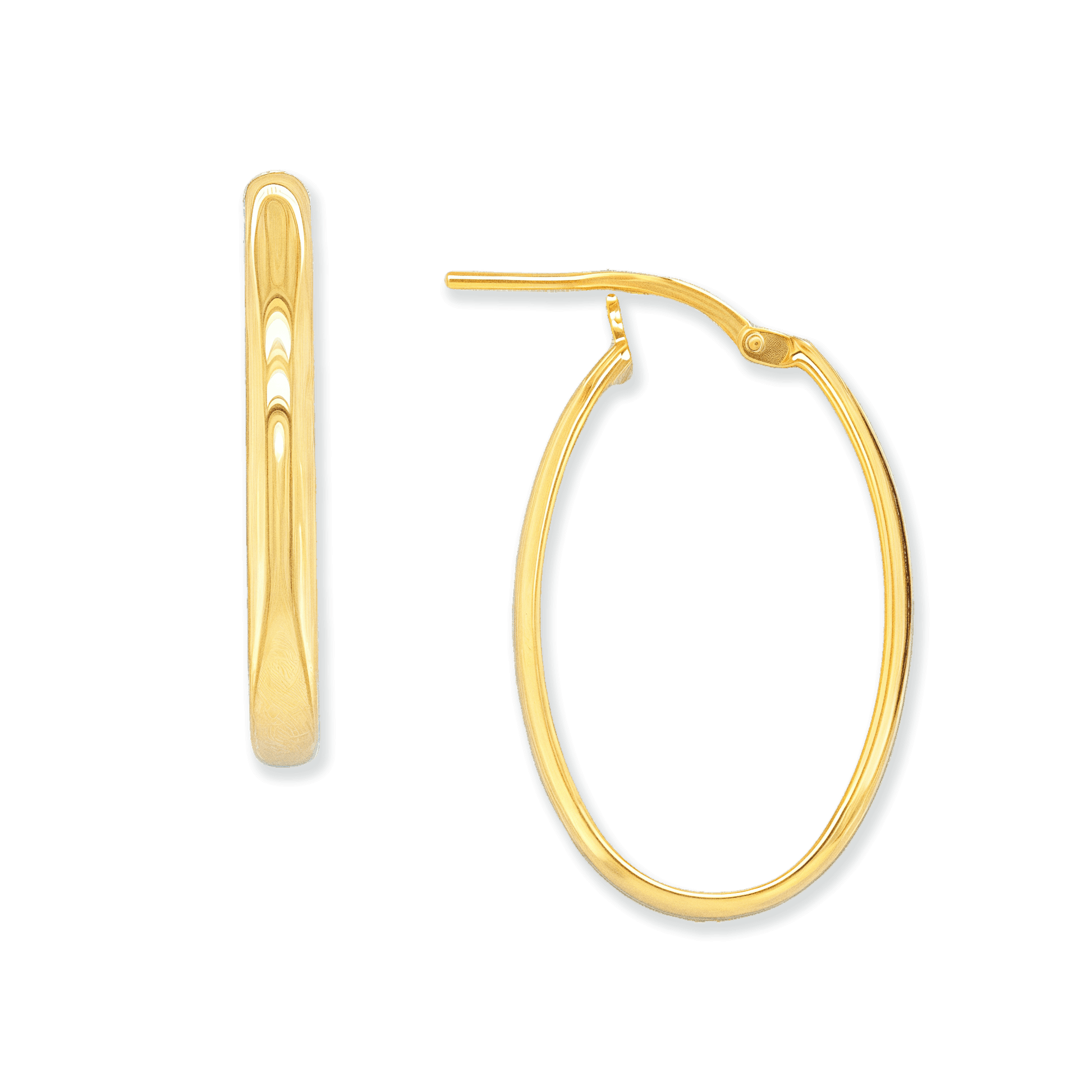 Stellari Gold 3mm Flat Tube Medium Oval Hoops in Gold-Bonded Sterling Silver