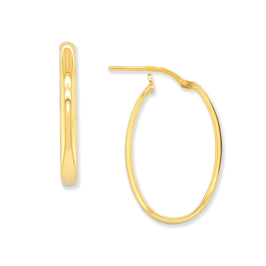 Stellari Gold 3mm Flat Tube Medium Oval Hoops in Gold-Bonded Sterling Silver
