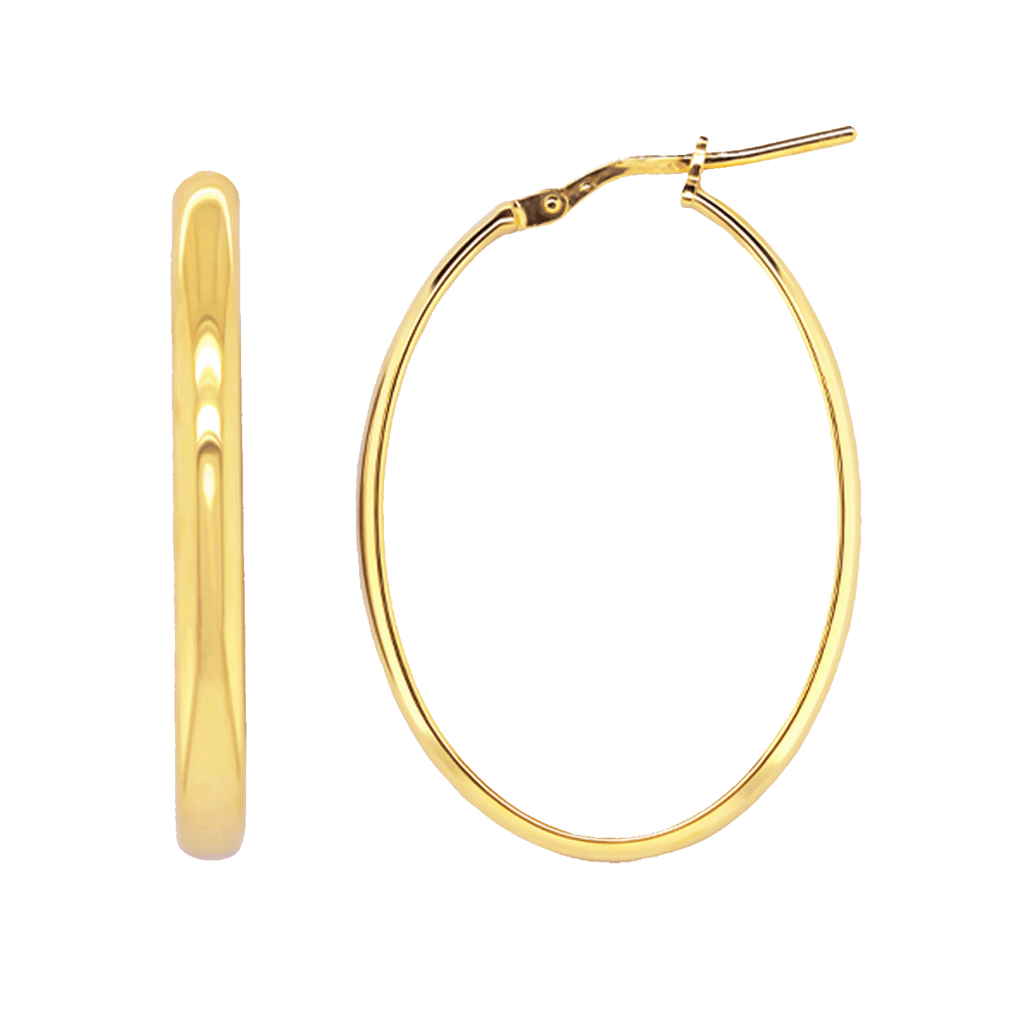 Stellari Gold 3mm Flat Tube Large Oval Hoops in Gold-Bonded Silver