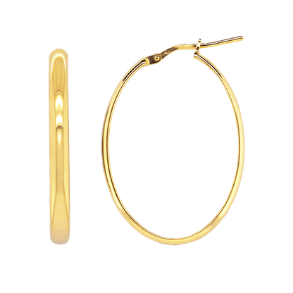 Stellari Gold 3mm Flat Tube Large Oval Hoops in Gold-Bonded Silver