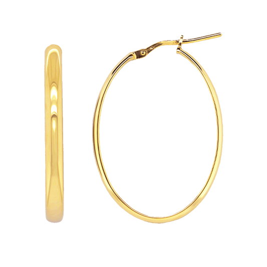 Stellari Gold 3mm Flat Tube Large Oval Hoops in Gold-Bonded Silver