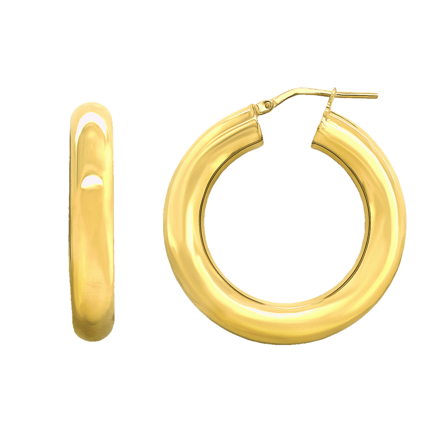 Stellari Gold 6x20mm Hoop Earrings in Gold-Bonded Silver