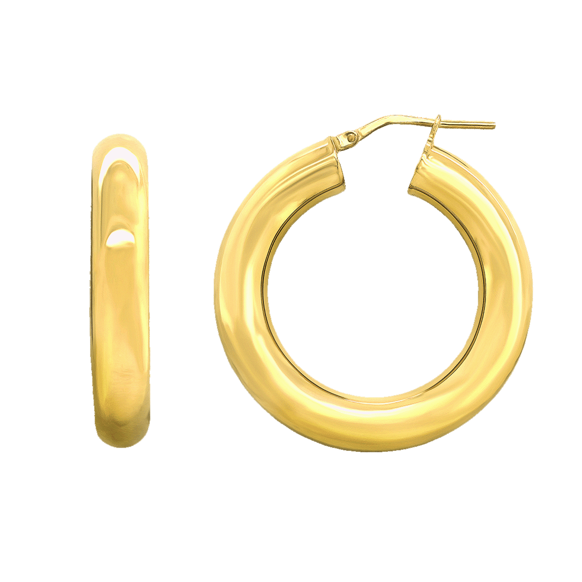 Stellari Gold 6x20mm Hoop Earrings in Gold-Bonded Silver