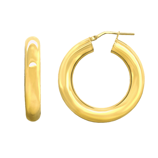 Stellari Gold 6x20mm Hoop Earrings in Gold-Bonded Silver