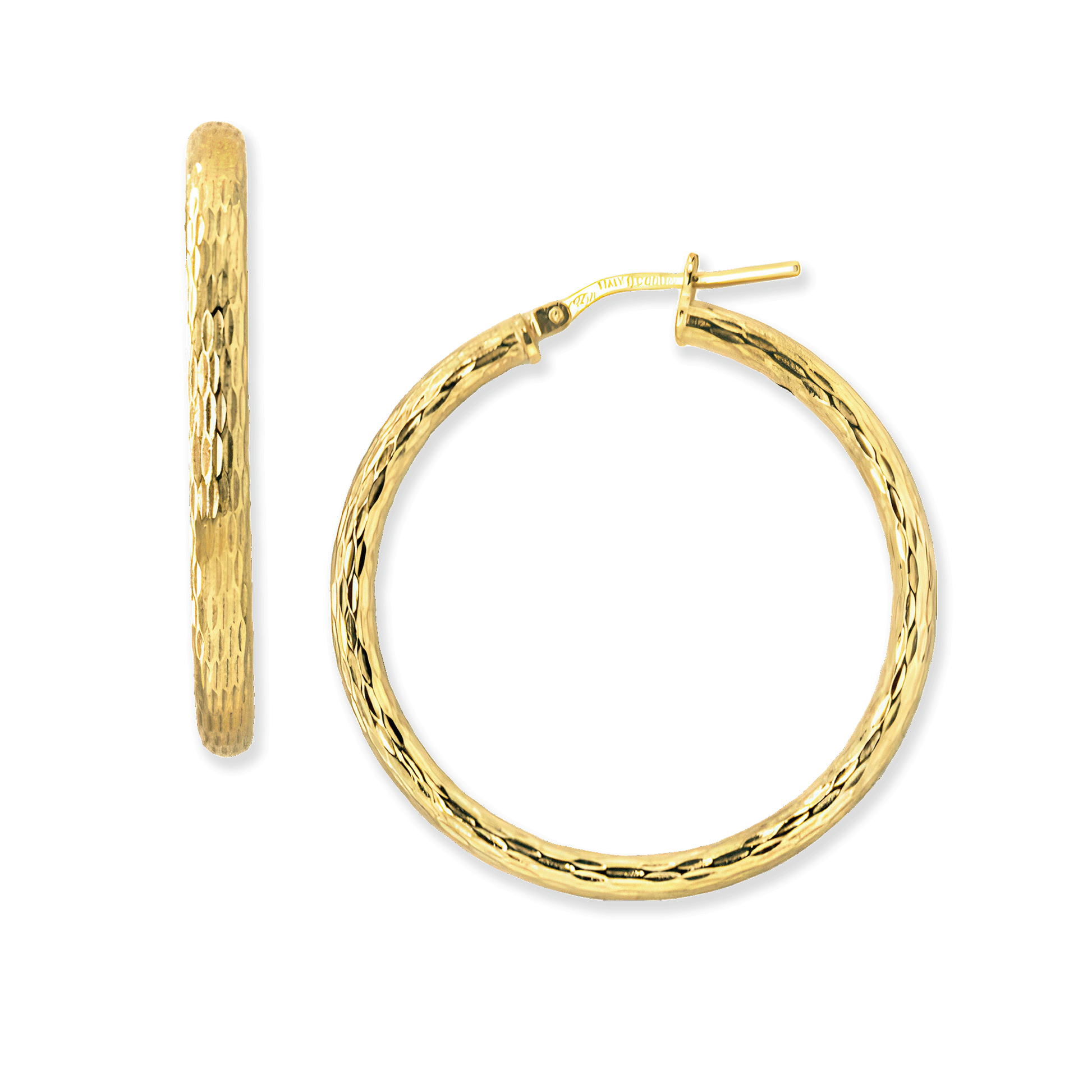 Stellari Gold 3x35mm Full Diamond Cut Hoops
